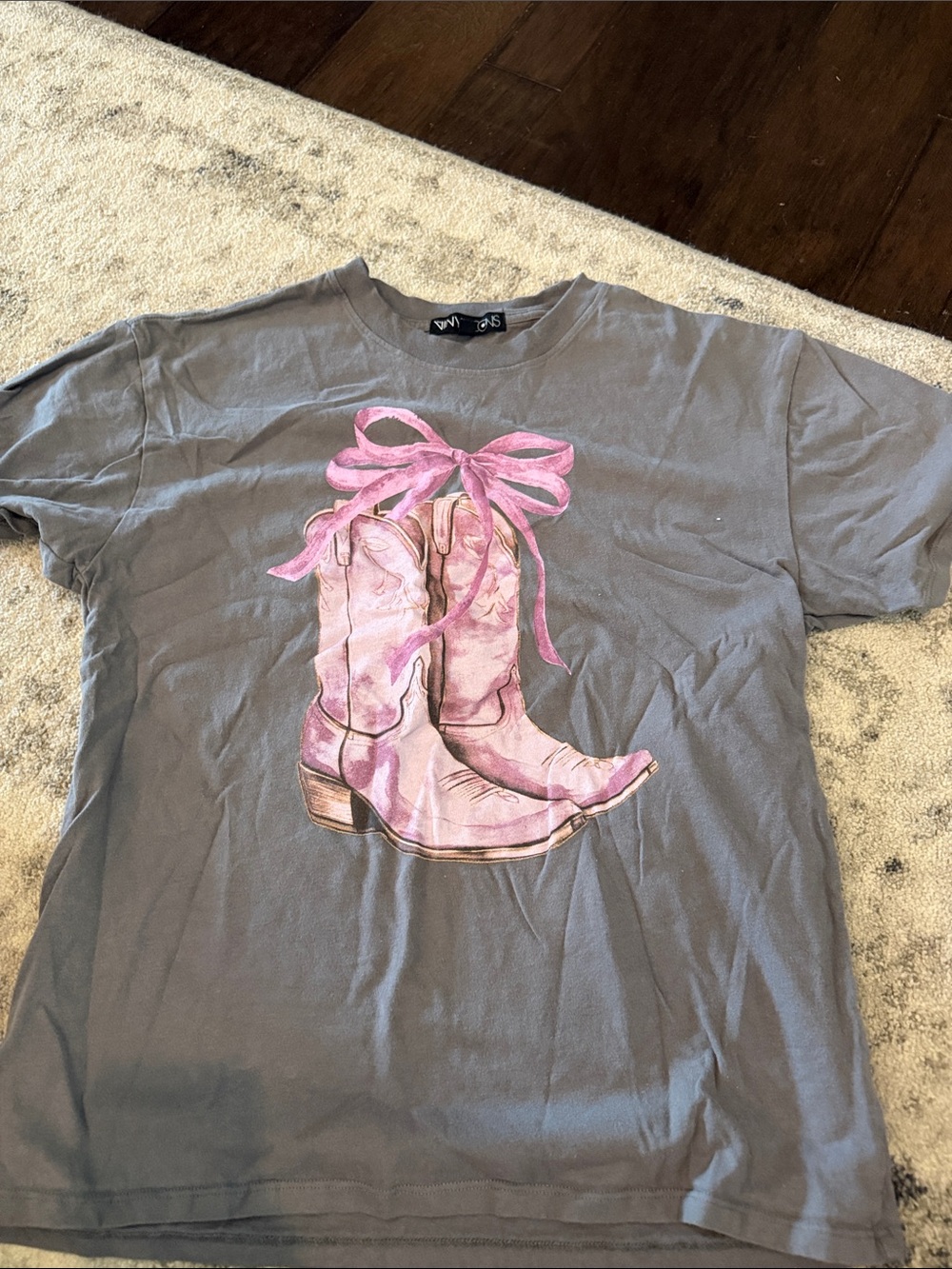 Grey Graphic Tee with Pink Cowboy Boots